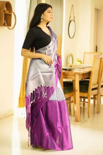 moonlit blush pink & silver glass-finish tissue saree