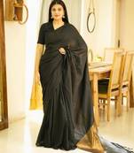 twilight tale black cotton saree with gold & silver zari pallu