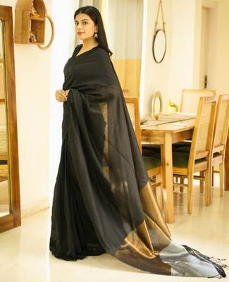 twilight tale black cotton saree with gold & silver zari pallu 2