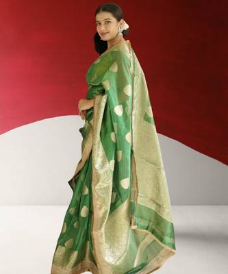 green banarasi saree with zari border 3