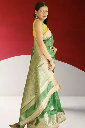 green banarasi saree with zari border
