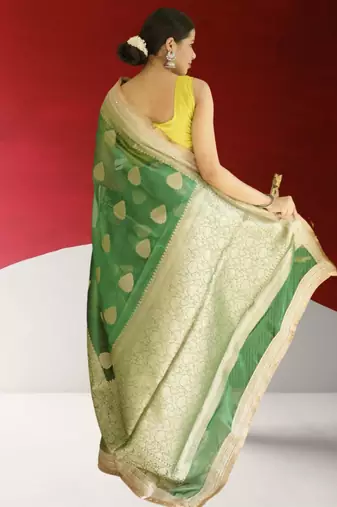 green banarasi saree with zari border