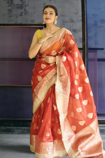 red banarasi saree with zari border