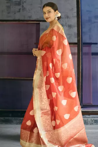red banarasi saree with zari border