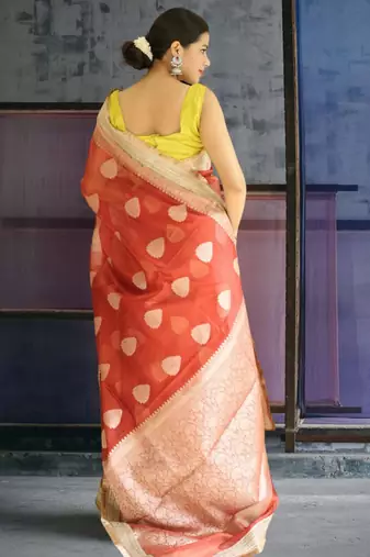 red banarasi saree with zari border