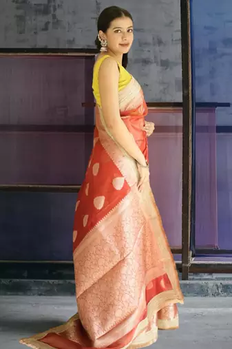 red banarasi saree with zari border