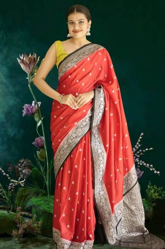 red banarasi silk saree with black border