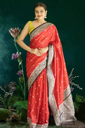 red banarasi silk saree with black border