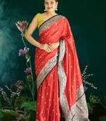 red banarasi silk saree with black border