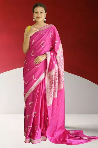 pink banarasi silk saree with zari border