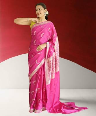 pink banarasi silk saree with zari border 2
