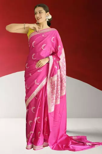 pink banarasi silk saree with zari border
