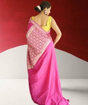 pink banarasi silk saree with zari border 3