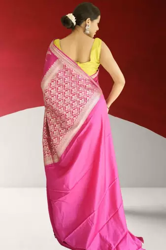 pink banarasi silk saree with zari border