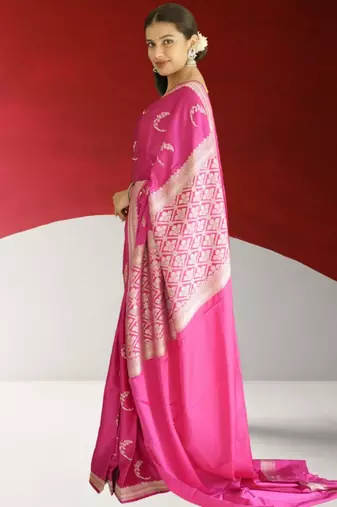 pink banarasi silk saree with zari border