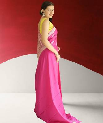 pink banarasi silk saree with zari border 5