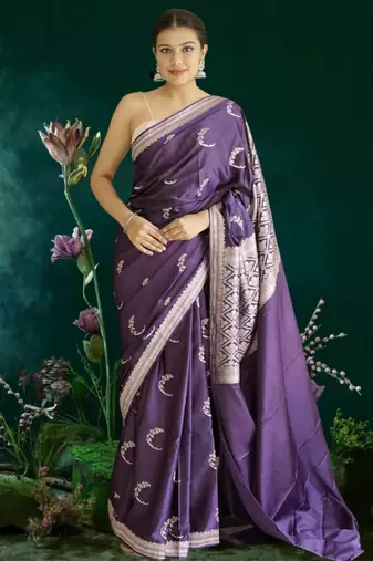 purple banarasi silk saree with zari border