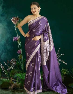 purple banarasi silk saree with zari border 3