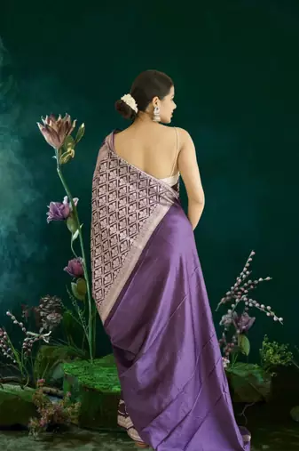purple banarasi silk saree with zari border