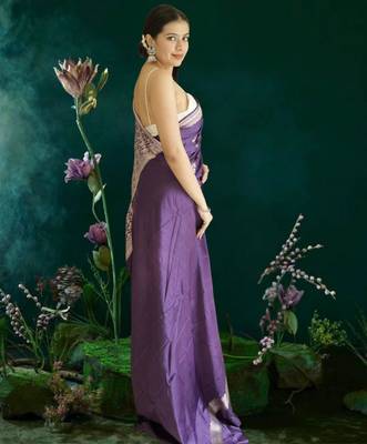 purple banarasi silk saree with zari border 5