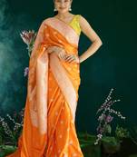 orange banarasi silk saree with zari border