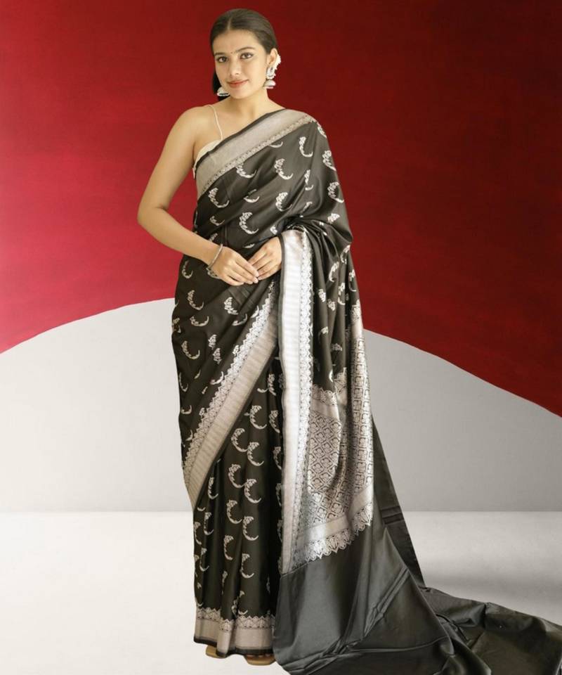 black banarasi silk saree with zari border