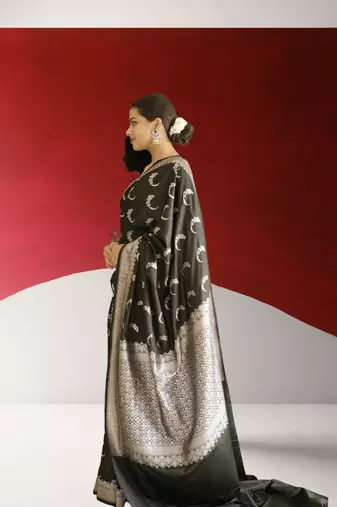 black banarasi silk saree with zari border