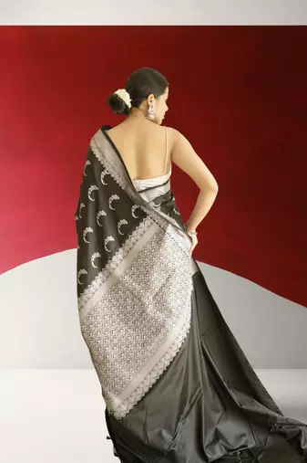 black banarasi silk saree with zari border