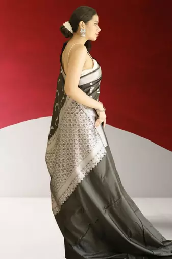 black banarasi silk saree with zari border