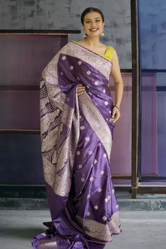 purple banarasi silk saree with zari border