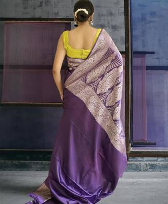 purple banarasi silk saree with zari border 5