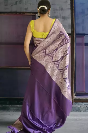 purple banarasi silk saree with zari border