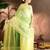 green-lime green ombre organza saree with hand embroidery