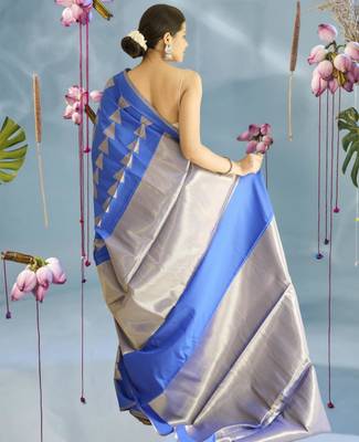 blue silk blend saree with zari work 4