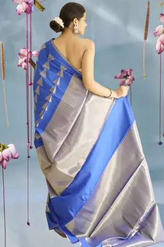 blue silk blend saree with zari work