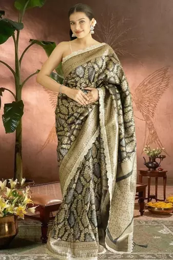 black-gold banarasi silk blend saree