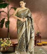 black-gold banarasi silk blend saree