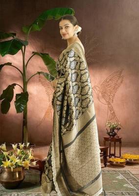 black-gold banarasi silk blend saree 3