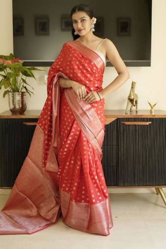 red-gold banarasi silk blend saree