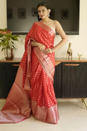red-gold banarasi silk blend saree
