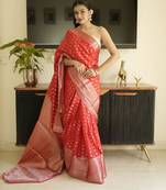 red-gold banarasi silk blend saree