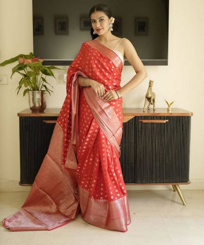 red-gold banarasi silk blend saree
