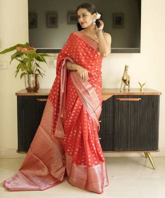 red-gold banarasi silk blend saree 2
