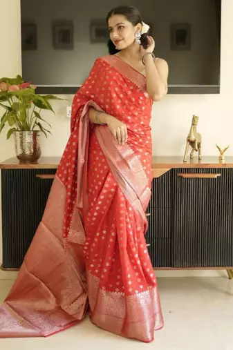 red-gold banarasi silk blend saree