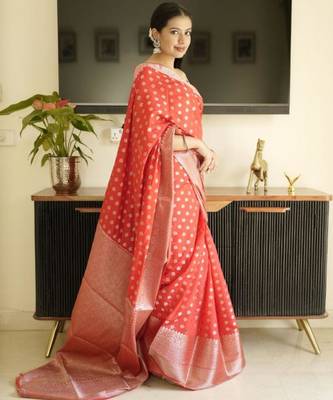 red-gold banarasi silk blend saree 3