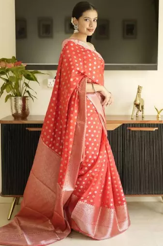 red-gold banarasi silk blend saree