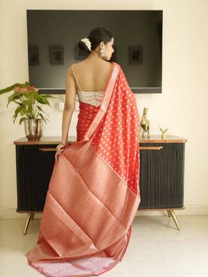 red-gold banarasi silk blend saree 4