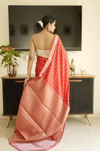 red-gold banarasi silk blend saree
