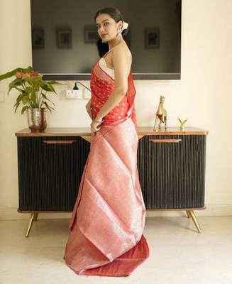 red-gold banarasi silk blend saree 5