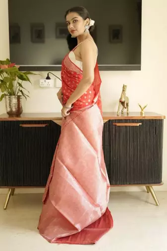 red-gold banarasi silk blend saree